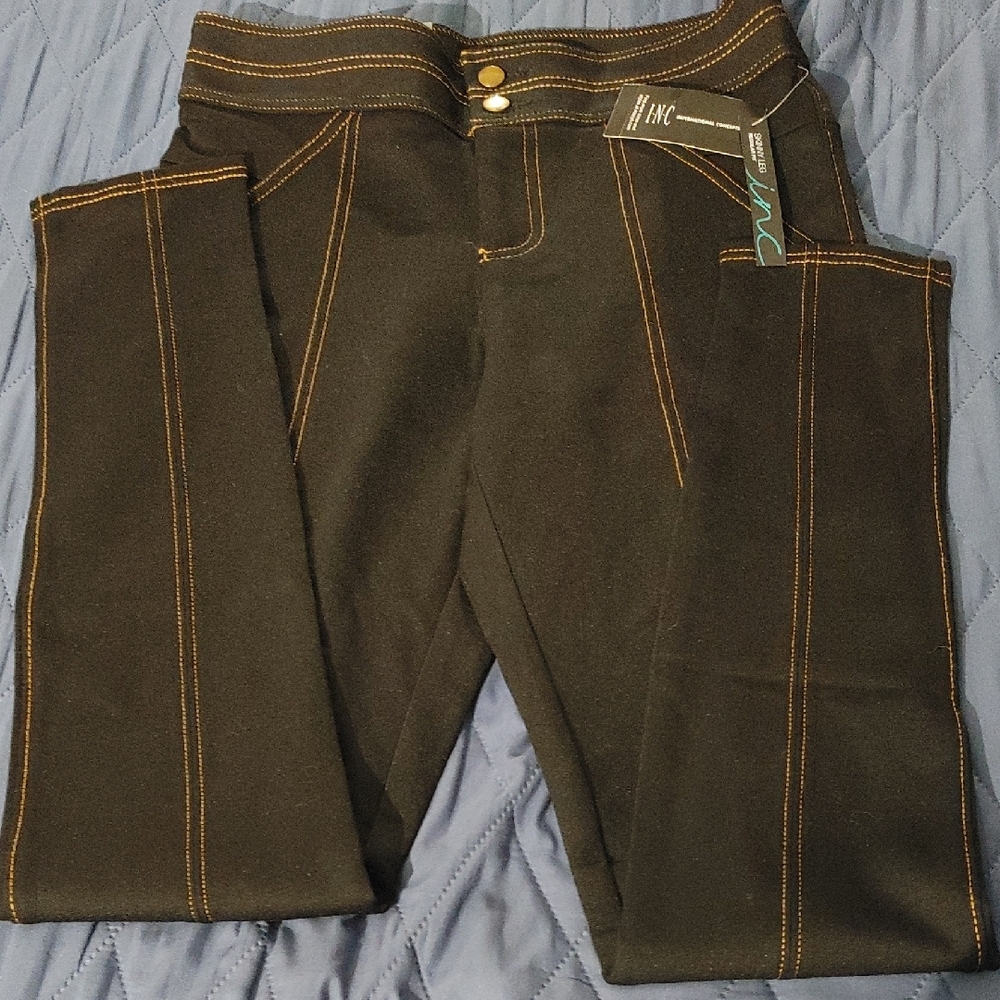 INC International Concepts Black Pants with Gold Stitching